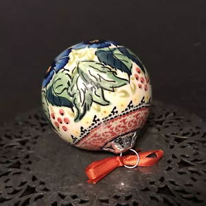 Boleslawiec POLNISCHE KERAMIK Weihnachtsschmuck 2 7/8" Galia Fabrik blaue Blumen - Bild 1 von 4