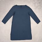 Eileen Fisher Dress Womens Petite Small Blue Side Slit Long Sleeve 100% Silk
