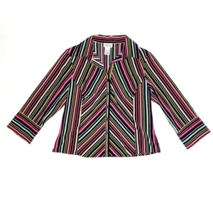 striped vintage shirt Black colorful , 3/4 length sleeved, collared, button down - Picture 1 of 5