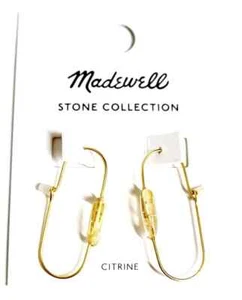 Madewell Stone Collection Oval Citrine Gold Plated Medium Hoop Wire Earrings NWT - Picture 1 of 4