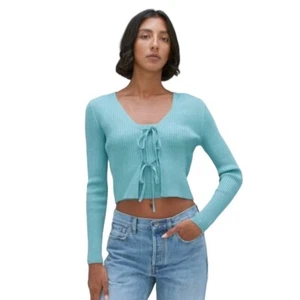 Everlane Cotton Merino Front Tie Top Deep Aqua Size S - Bild 1 von 7