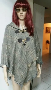 Poncho Capa Chaqueta Botones Decoración 100% Acrílico Marrón Cuadros Talla Única Usado en Excelente Condición C - Imagen 1 de 12