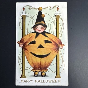 Happy Halloween Mädchen Hexe Clown Kürbis Kostüm Kerzen Whitney Made Postkarte - Bild 1 von 4