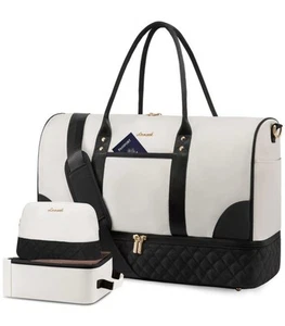 Weekender Travel Bag Large Tote Duffle with Shoe Compartment Makeup Kit Packing - Picture 1 of 5
