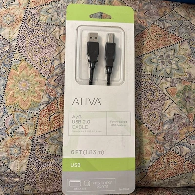 Ativa 2.0 A/B Cable USB 2.0 6 Ft  Sealed Item 828-620 For High-Speed USB Devices - Image 1 of 4
