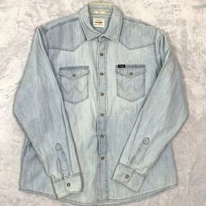Camicia Wrangler uomo grande blu denim indaco bottoni western anni 90 adulto Y2K - Foto 1 di 11