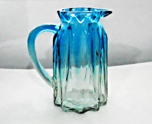 Vintage Aqua Blue Clear Glass Pitcher - 32oz Heavy Panel - Picture 1 of 5