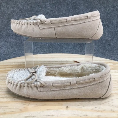 Minetonka Slippers Womens 7 M Casual Slip On Cozy Lined Moccasins Gray Suede - Image 1 of 4