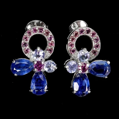 Pendientes de plata de ley 925 pera cianita rodolita tanzanita piedras preciosas joyería Foto 1 de 4