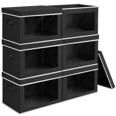 Cestas de almacenamiento grandes con tapas - Cubos apilables para armario, paquete de 6 negros... Foto 1 de 4