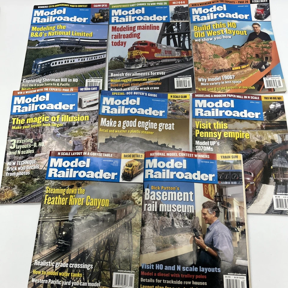 Lot Of 8 Vintage Model Railroader Train Magazines 2001 2002 N Scale Layout B&O - Image 1 of 4