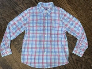 Boys Child Vineyard Vines Blue Pink Plaid Long Sleeve Shirt Size 7 EUC - Picture 1 of 4