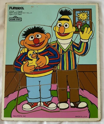 Vintage Lot/4 Board Puzzles Playskool Mickey/Minnie, Bert/Ernie,101 Dal, Smurfs - Image 1 of 4