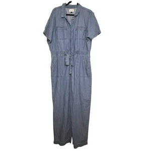 Universal Thread Jumpsuit Women's Size 16 Denim Button Up Belted Elastic Waist - Picture 1 of 15