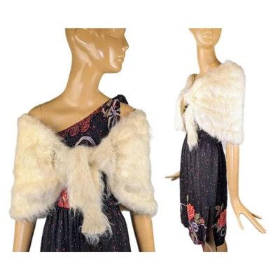 Mantón envolvente estola mohair crema marfil vintage suave blanco mohair encogerse de hombros Foto 1 de 4