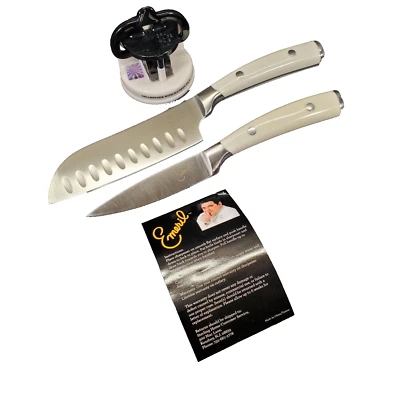 Juego de cuchillos Emeril 3 piezas BLANCO 5" Santoku 3,5" pelado, afilador acero forjado Foto 1 de 4