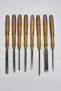 Antique Vintage SET of 8 MARPLES WOOD WORKING LATHE CHISELS TOOLS #07675 - Picture 1 of 7