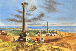 [EGIPTO-ALEJANDRÍA] Acuarela sin firmar Vista de Alejandría. aprox. 1870 - Imagen 1 de 1