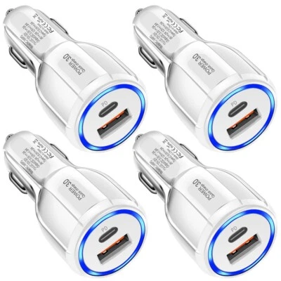 4 Pack 2 USB Port Fast QC 3.0 Car Charger for iPhone Samsung Android Cell Phone - Image 1 of 4