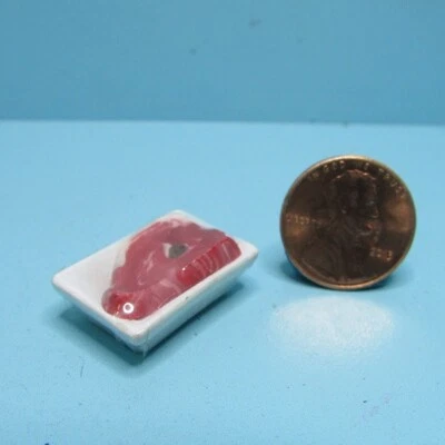 Dollhouse Miniature Dinner Steak on Ceramic Tray with Wrap Covering G6360 - Image 1 of 3