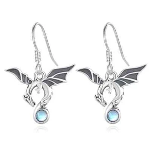 925 Sterling Silver Dragon Moonstone Drop Earrings in Gift Box - Picture 1 of 4