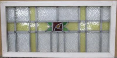 OLD ENGLISH LEADED STAINED GLASS WINDOW TRANSOM Simple Rose 33.5" x 16.5" - Image 1 of 3