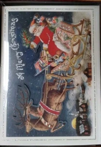 Studio Punch 3-D EMBELLISHED CHRISTMAS CARD Santa Sleigh #14043 NEW INDIVIDUAL - Picture 1 of 2
