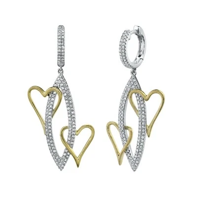 Open Heart Diamond Earrings 14K Gold Marquise Drop Dangle 0.52CT Natural 2 Tone - Image 1 of 4