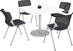 KFI Seating Home Office 42" White Square Kitchen Pantry Table w 4 Stack Chairs - Picture 1 of 1