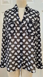 Express Heart Roll Tab Long Sleeve Sheer Button-Up Portofino Shirt Black Size: M - Picture 1 of 12
