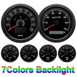 6 Gauge Set 85MM GPS Speedometer 200Km/H & Fuel Level Water Temp Oil Press Volt - Picture 1 of 21