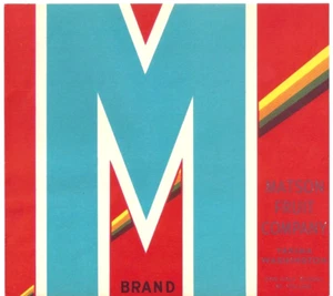 Original M BRAND half box apple crate label Yakima WA art deco Matson Fruit RED - Bild 1 von 1