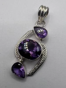 Ciondolo set ametista in argento sterling 925 di qualità - 4,85 grammi - Foto 1 di 5