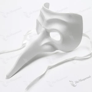 Costume Halloween Palla in Maschera Bianca Naso Lungo Veneziano Uccellino Naso Zanni Maschera - Foto 1 di 4