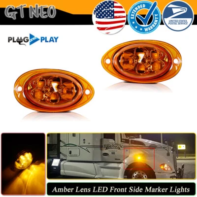 Luces de señal de giro marcador lateral de cabina LED ámbar para Freightliner Cascadia 2008-2017 Foto 1 de 4