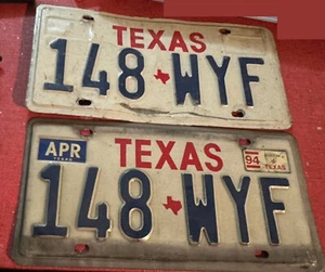 1994 Texas license plate pair 148 WYF 1994 auto plates set of 2 - Picture 1 of 1