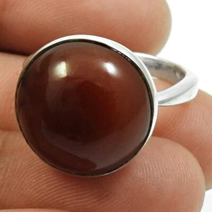 Round Carnelian Stone 925 Solid Silver Statement Cocktail Art Deco Ring Jewelry - Picture 1 of 7