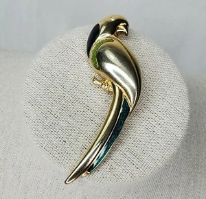 Vintage Liz Claiborne Papagei Brosche Vogel Anstecknadel goldfarben grün blau Emaille signiert  - Bild 1 von 10