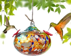 Alimentadores de colibrí de vidrio soplado a mano para vidrio al aire libre con 2 puertos de alimentación para - Imagen 1 de 1