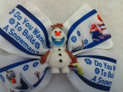 Girls Hair Bow 4" Wide Frozen Elsa Anna Olaf White Blue Olaf Alligator Clip - Image 1 of 3