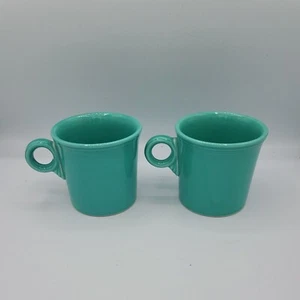 Fiesta Set Of 2 Turquoise Blue 10oz Coffee Mugs Ring HLC Made In USA - Picture 1 of 5