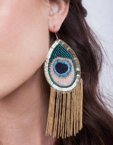 Bohemian Embroidery Earrings Ethnic Retro Fringe Hook Dangle Drop Handmade - Picture 1 of 7
