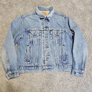 Vintage 80s 90s Levi's Faded Blue Denim Trucker Jacket Made in USA Size 44 - Picture 1 of 17