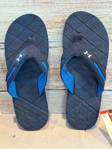 Under Armour Flip Flops Marathon Key V Size 11 Blue Slip On Sandals New - Picture 1 of 4