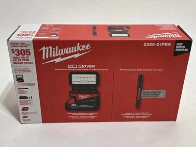 NEW Milwaukee M18 Rover Flood Light W/ 2.0ah Battery, Charger, Penlight 2359-21 - Image 1 of 2