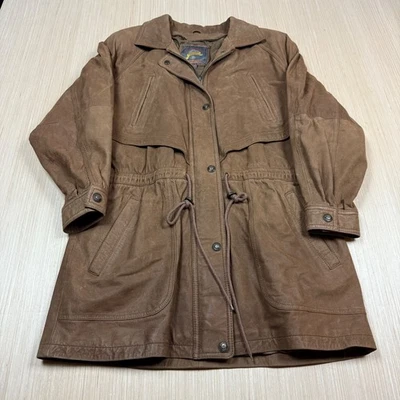 90s Vintage Wilsons Adventure Bound Leather Duster Jacket men's L western trench - Image 1 of 4