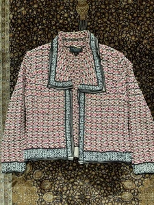 St John Couture Jacket Tweed Pink Square Lapel No Closure Womens 12 Made In USA - Picture 1 of 18