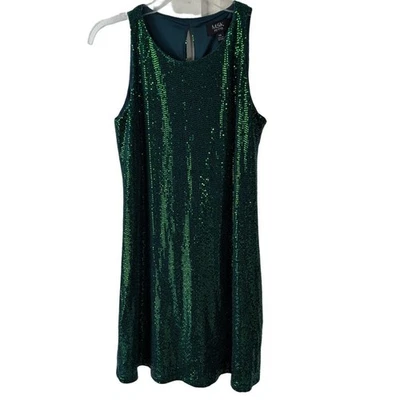 MSK 女式绿色亮片无袖秋千连衣裙小号  — 第 1/4 张图片