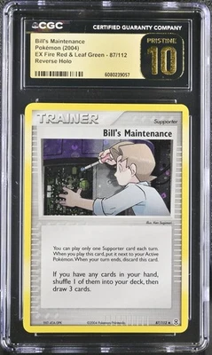 CGC 10 PRISTINE Bill's Maintenance EX Fire Red & Leaf Green 87/112 Holo Pokemon - Image 1 of 2