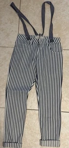 New Boys Manuel Ritz Casual Stripe Pants Size 8A Blue Suspenders - Picture 1 of 6
